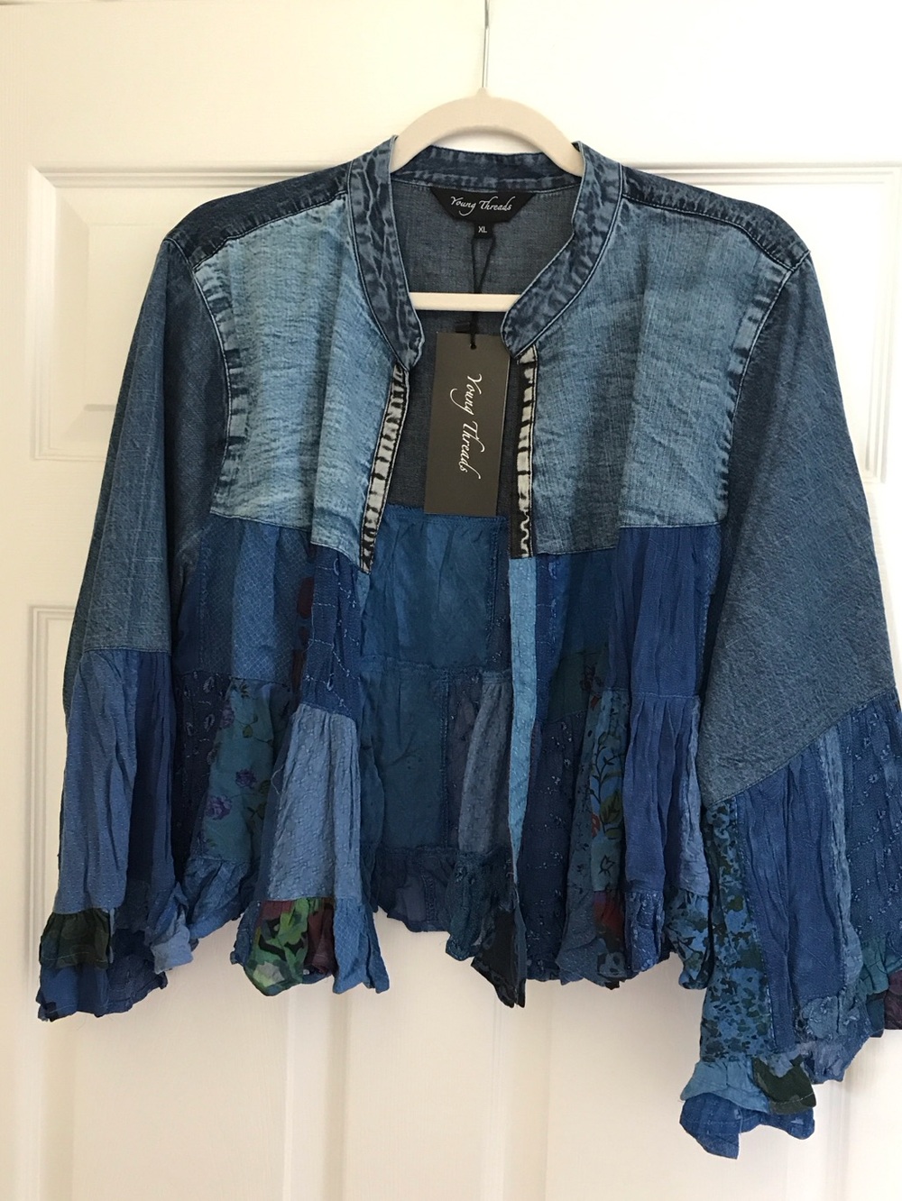 YOUNG THREADS NWT Kimono Blue Denim Patch Size Xlarge